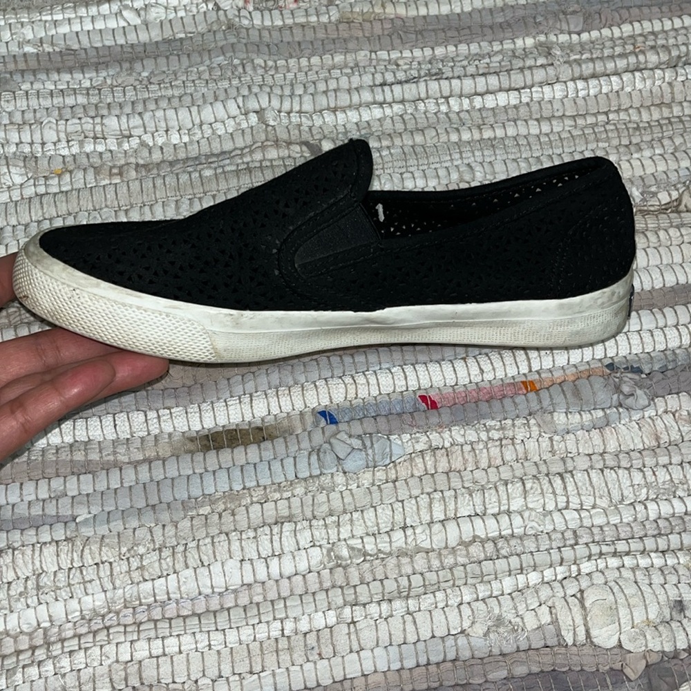 Sperry Women's Seaside Nautical Slip On Shoe Laser Cut Size 8 Black White
